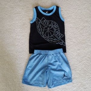 Boys Air Jordan blue black Jersey tank and shorts